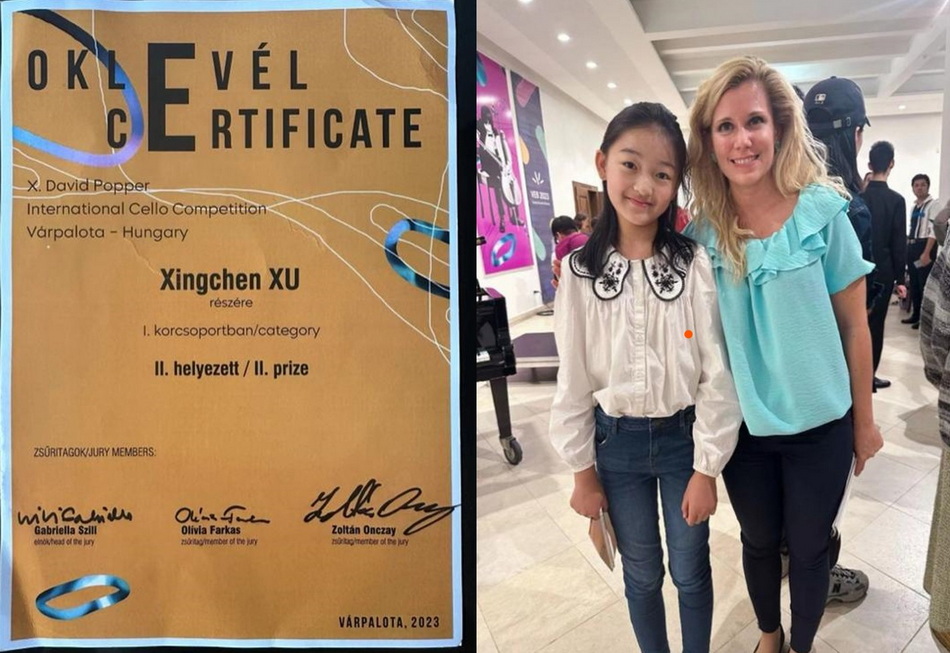 喜报 热烈祝贺意昂4附小附中大提琴专业学生许星辰和王迪迩在第十届匈牙利大卫·波帕尔国际大提琴比赛中斩获二等奖🧚🏿! 喜报 热烈祝贺意昂4附小附中大提琴专业学生许星辰和王迪迩在第十届匈牙利大卫·波帕尔国际大提琴比赛中斩获二等奖🧑🏼🎓!