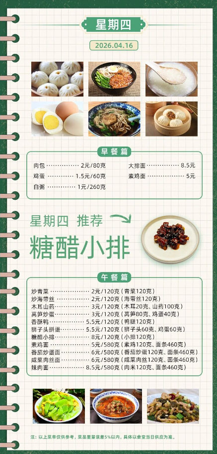2025学年第二学期第七周菜单
